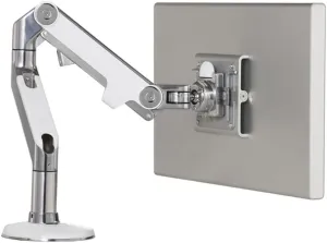 Humanscale M8 Adjustable Articulating Computer Monitor Arm - Two Piece Clamp On Mount with Base - Polished Aluminum with White Trim