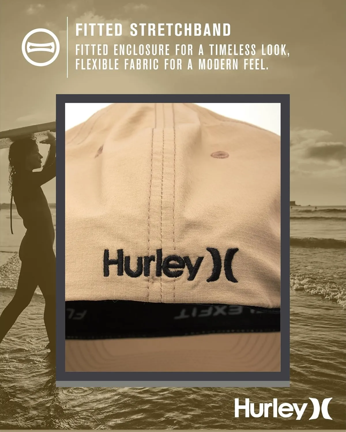 Hurley Men's Baseball Cap - Dana Point Cotton Ripstop Stretch Fitted Cap for Men with Gradient Embroidered Icon (Size: S-XL)