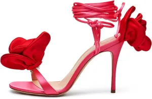 iadore Women's High Heels, 4'' Open Toe Floral Ankle Strappy Lace Up Stiletto Heeled Sandals with Back Flower Party Wedding Date Dress Shoes