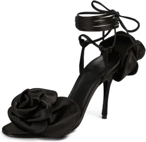 iadore Women's High Heels, 4'' Open Toe Floral Ankle Strappy Lace Up Stiletto Heeled Sandals with Back Flower Party Wedding Date Dress Shoes