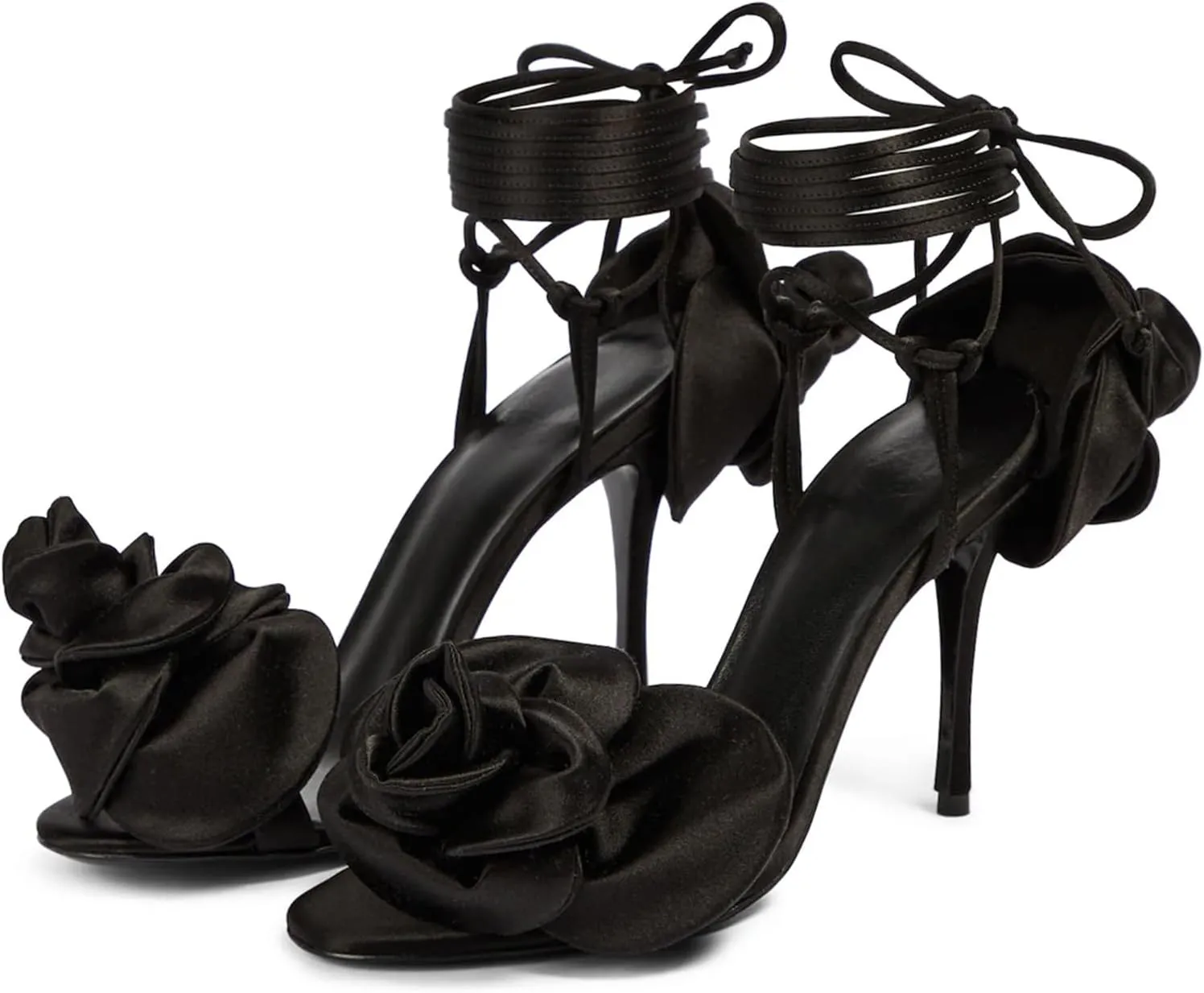 iadore Women's High Heels, 4'' Open Toe Floral Ankle Strappy Lace Up Stiletto Heeled Sandals with Back Flower Party Wedding Date Dress Shoes