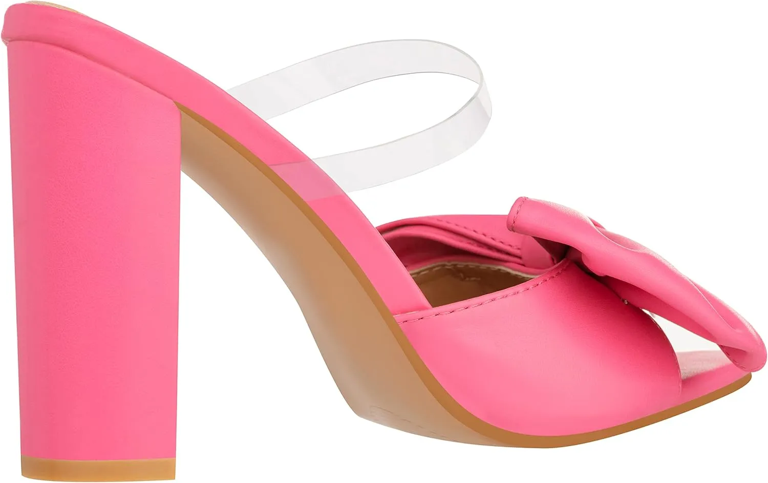 ILLUDE Women’s Chunky Block Heel with Bow Clear Pointed Toe Heeled Sandal Slip On Mule - Rosa