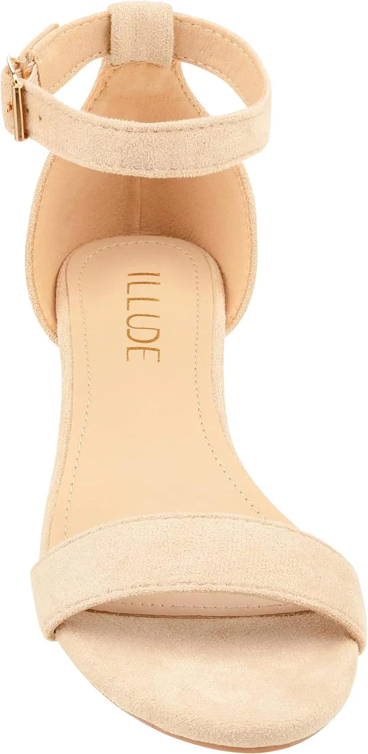 ILLUDE Women's Open Toe Ankle Strap Low Wedge Sandal Comfortable Platform Heeled Sandals