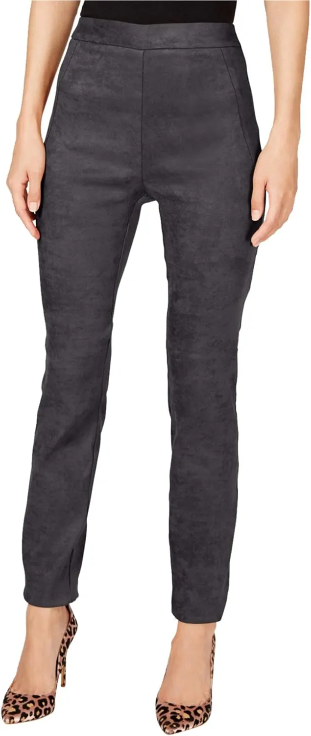 INC Womens Faux Suede Skinny Pants Gray 10