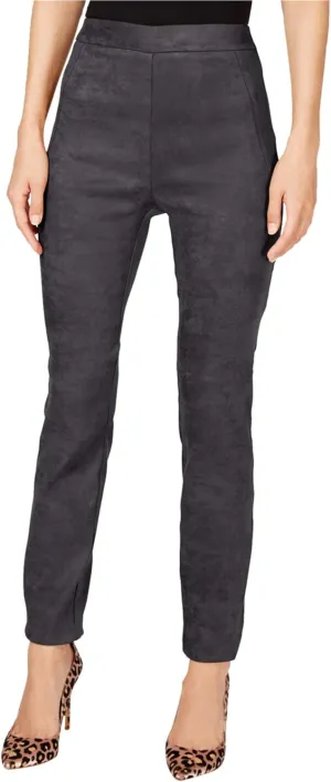 INC Womens Faux Suede Skinny Pants Gray 10