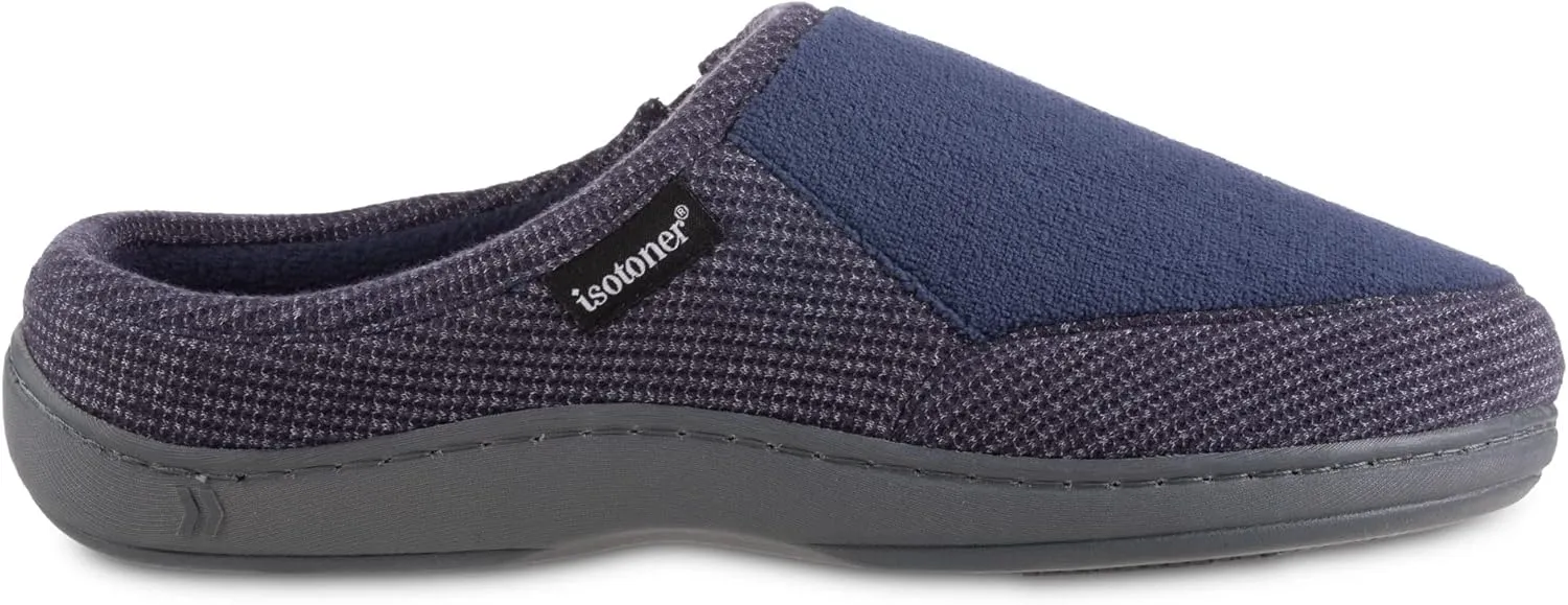 isotoner Men's Microterry and Waffle Travis Slip-on Hoodback Slipper