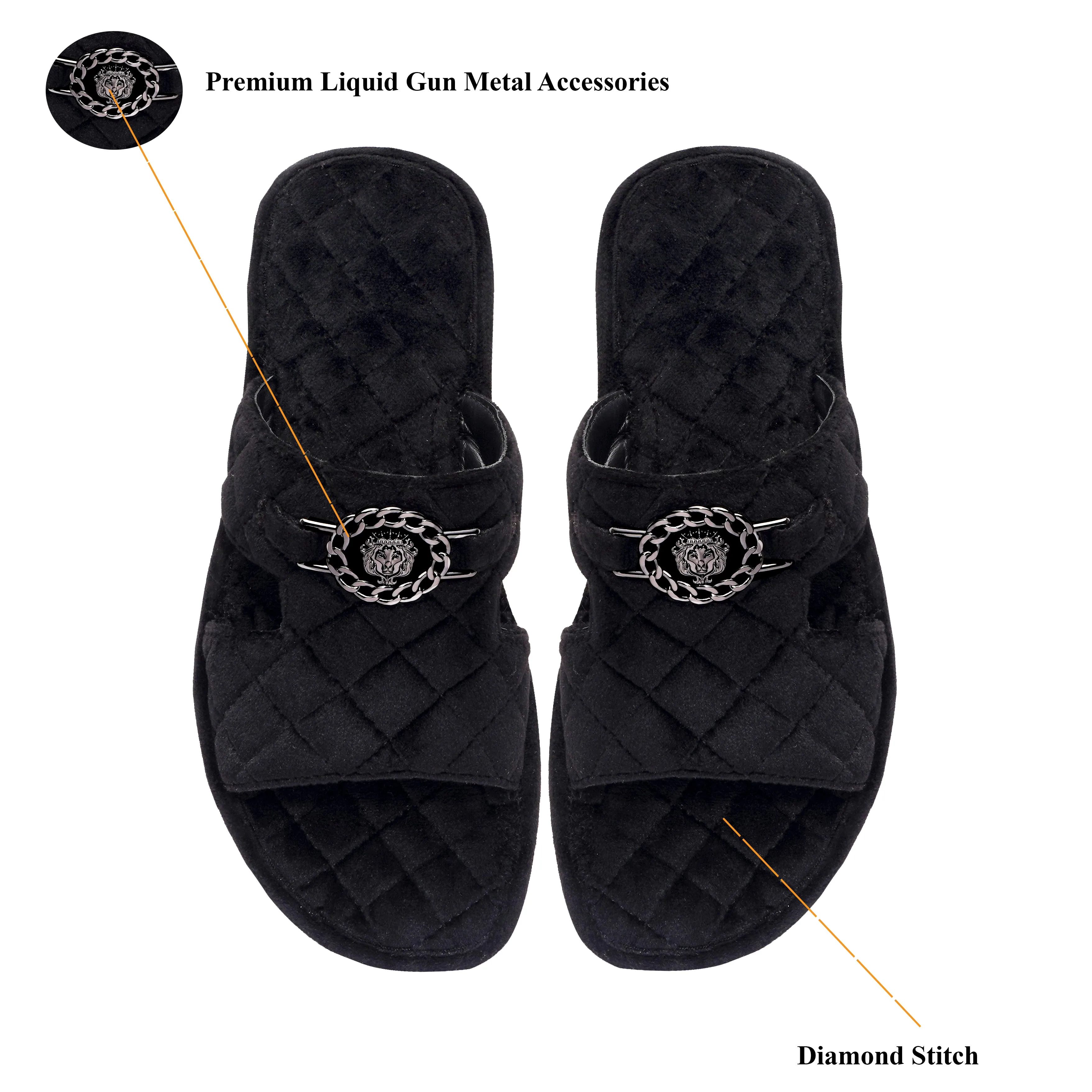 Italian Black Velvet Slipper with Diamond Stitched Broader Toe Strap