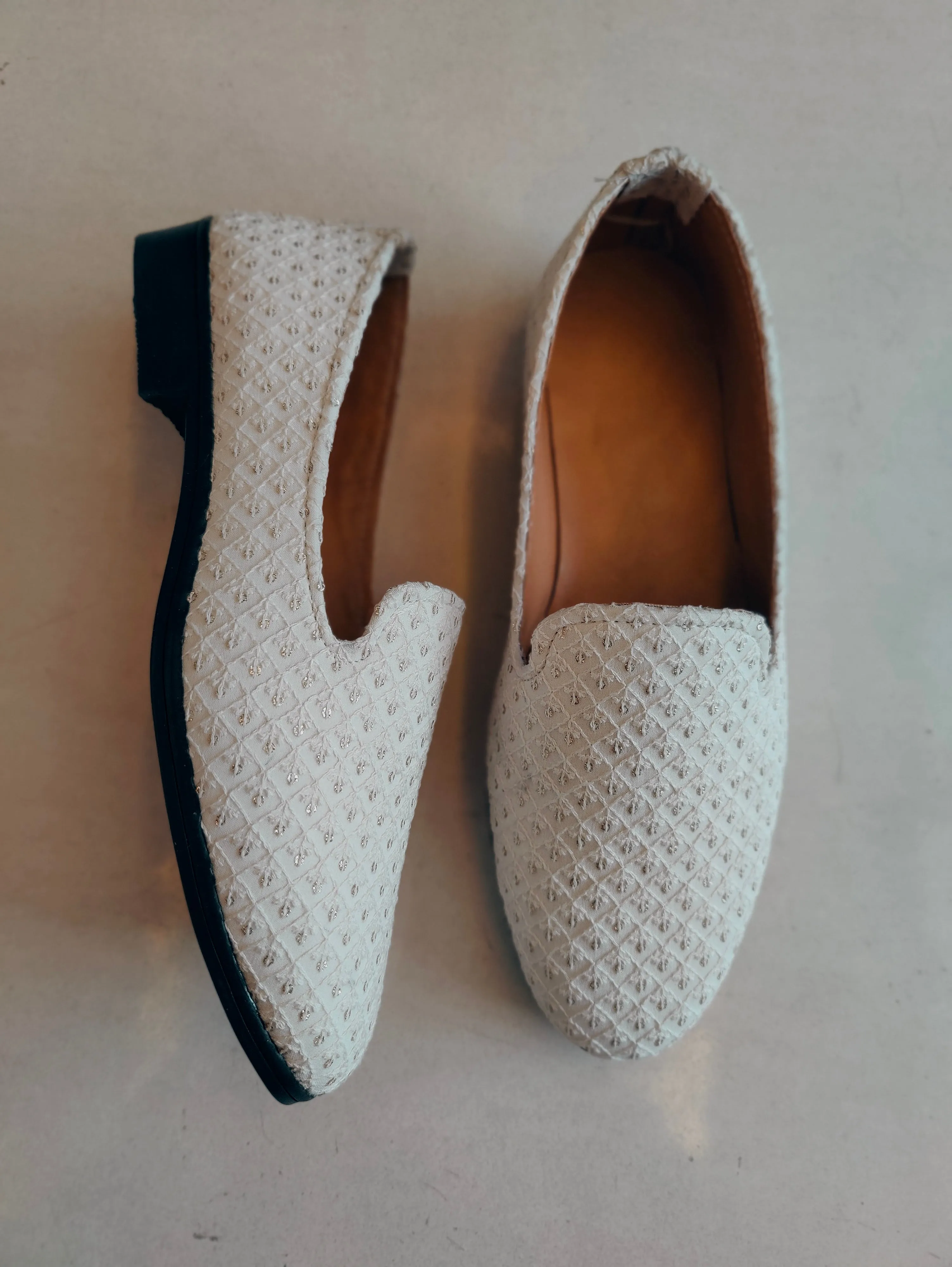 Ivory Sequin Designer Embroidery Loafer Shoes