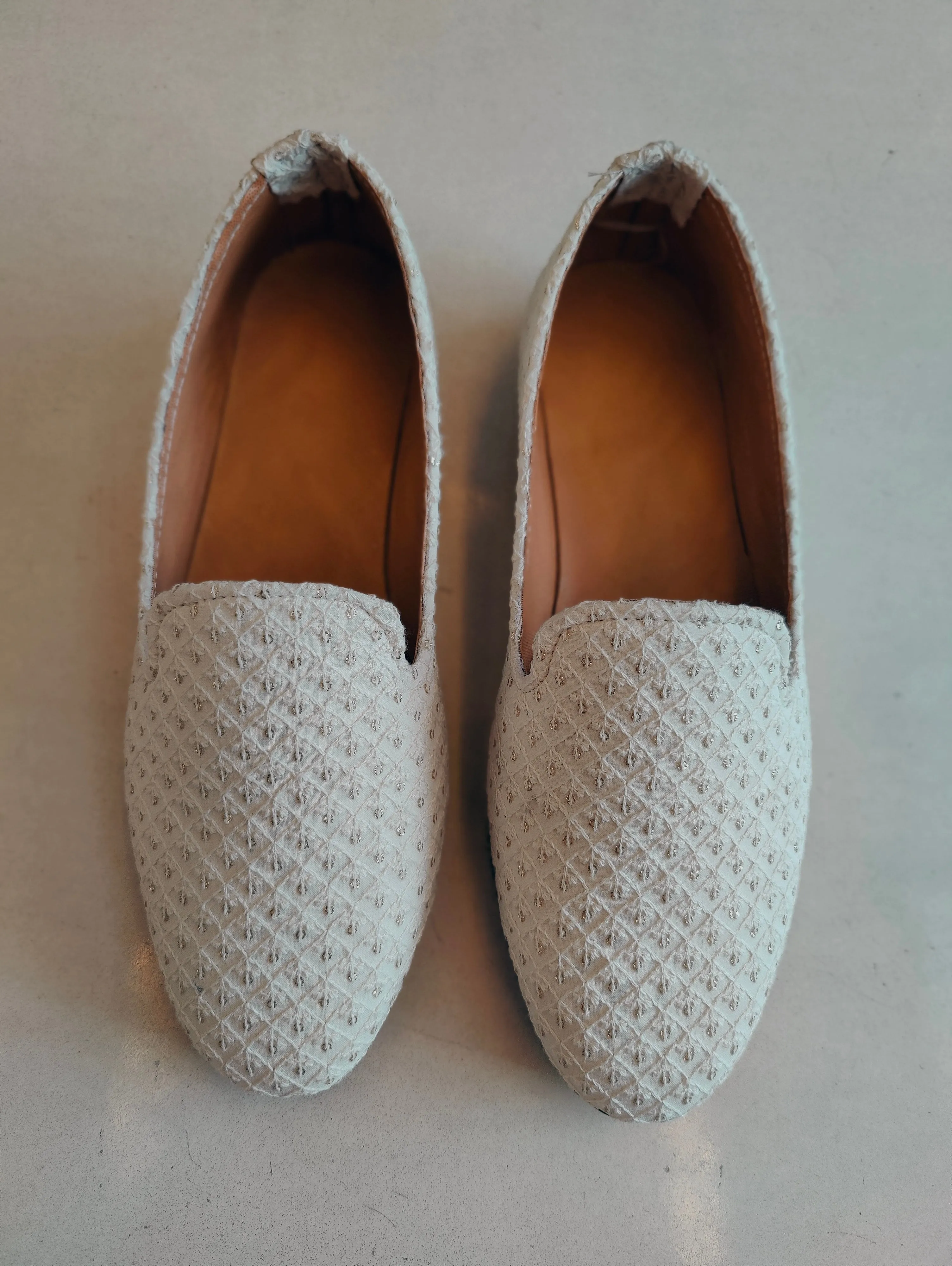 Ivory Sequin Designer Embroidery Loafer Shoes