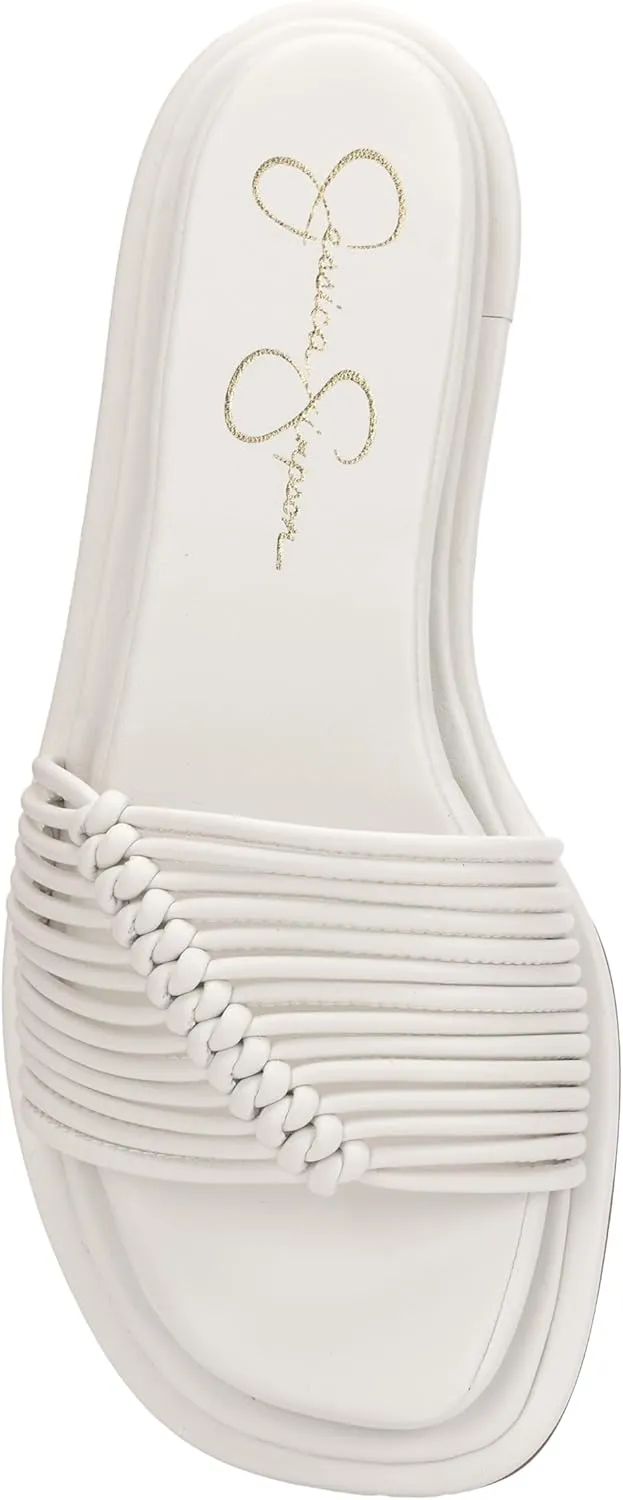 Jessica Simpson Womens Strappy Faux Leather Slide Sandals