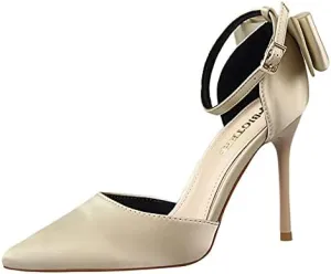 JiangWei Shu Women's High Heel Sandal Satin Bow Knot Pointed Toe Party Shoes