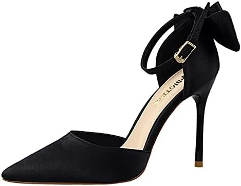 JiangWei Shu Women's High Heel Sandal Satin Bow Knot Pointed Toe Party Shoes