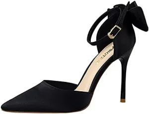 JiangWei Shu Women's High Heel Sandal Satin Bow Knot Pointed Toe Party Shoes