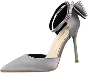 JiangWei Shu Women's High Heel Sandal Satin Bow Knot Pointed Toe Party Shoes