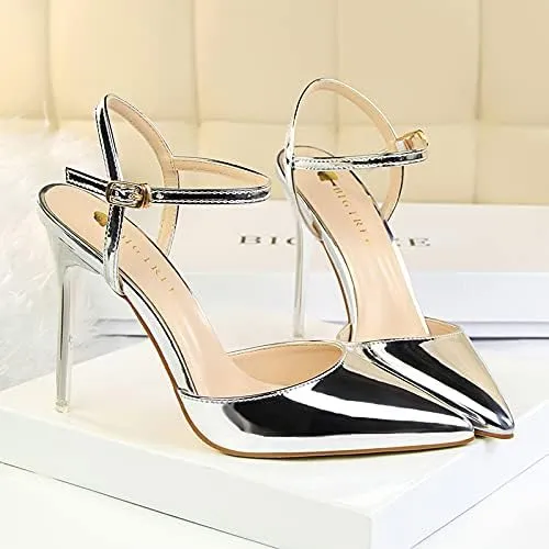 JiangWei Shu Women's High Heeled Sandal Ankle Strap Pointed Toe Party Wedding Dress Shoes