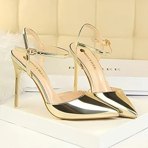 JiangWei Shu Women's High Heeled Sandal Ankle Strap Pointed Toe Party Wedding Dress Shoes