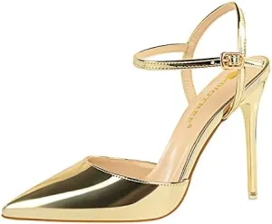 JiangWei Shu Women's High Heeled Sandal Ankle Strap Pointed Toe Party Wedding Dress Shoes