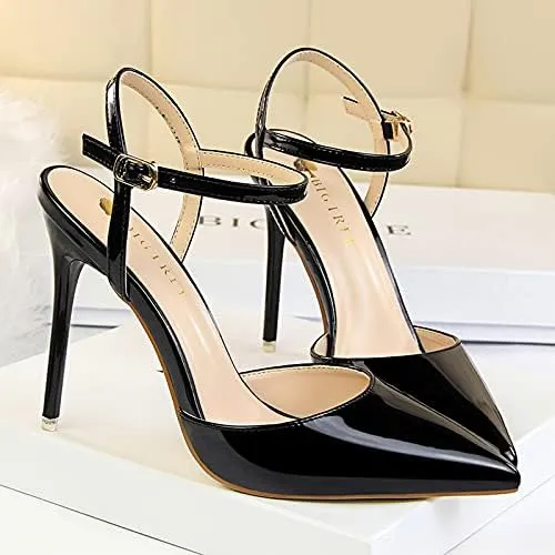 JiangWei Shu Women's High Heeled Sandal Ankle Strap Pointed Toe Party Wedding Dress Shoes