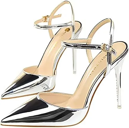 JiangWei Shu Women's High Heeled Sandal Ankle Strap Pointed Toe Party Wedding Dress Shoes