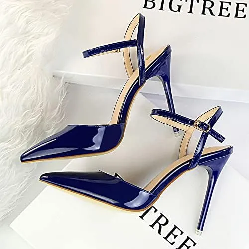JiangWei Shu Women's High Heeled Sandal Ankle Strap Pointed Toe Party Wedding Dress Shoes