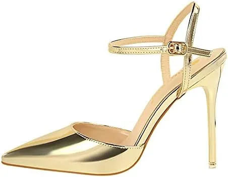 JiangWei Shu Women's High Heeled Sandal Ankle Strap Pointed Toe Party Wedding Dress Shoes