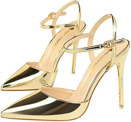 JiangWei Shu Women's High Heeled Sandal Ankle Strap Pointed Toe Party Wedding Dress Shoes