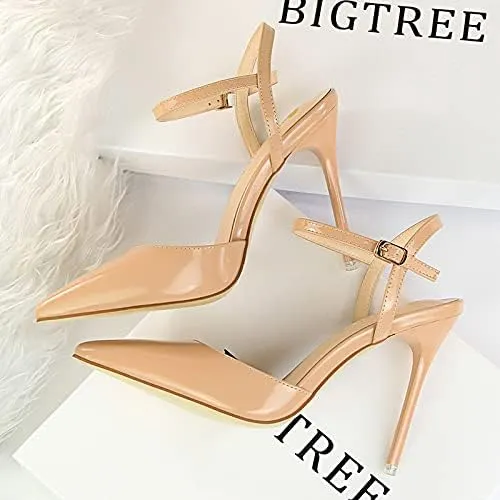 JiangWei Shu Women's High Heeled Sandal Ankle Strap Pointed Toe Party Wedding Dress Shoes