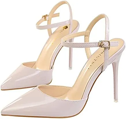 JiangWei Shu Women's High Heeled Sandal Ankle Strap Pointed Toe Party Wedding Dress Shoes