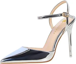 JiangWei Shu Women's High Heeled Sandal Ankle Strap Pointed Toe Party Wedding Dress Shoes