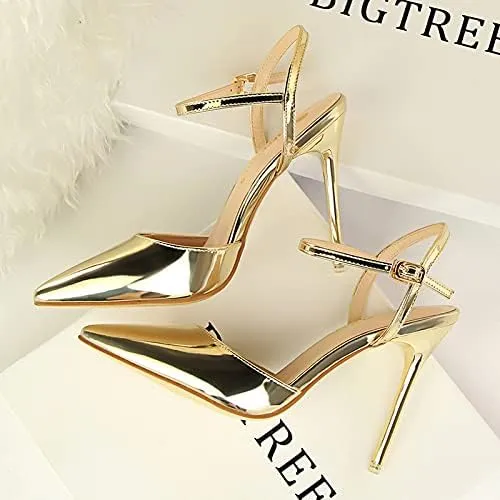 JiangWei Shu Women's High Heeled Sandal Ankle Strap Pointed Toe Party Wedding Dress Shoes