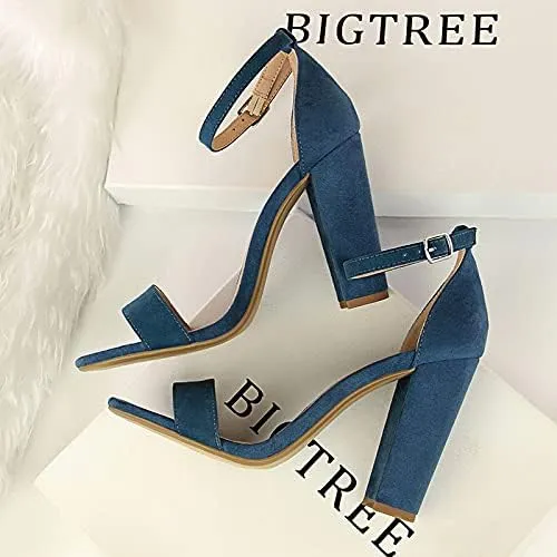 JiangWei Shu Women's Open Toe Heeled Sandal Chunky Heels Party Dress Shoes