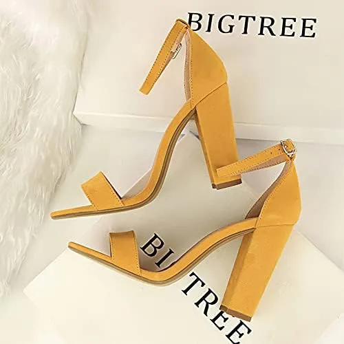 JiangWei Shu Women's Open Toe Heeled Sandal Chunky Heels Party Dress Shoes