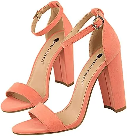 JiangWei Shu Women's Open Toe Heeled Sandal Chunky Heels Party Dress Shoes