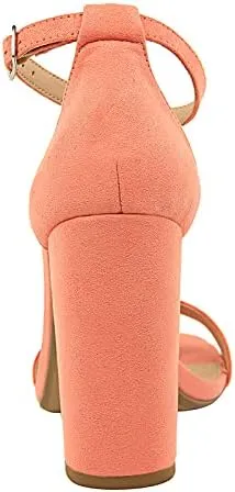 JiangWei Shu Women's Open Toe Heeled Sandal Chunky Heels Party Dress Shoes