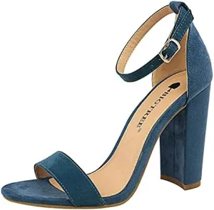 JiangWei Shu Women's Open Toe Heeled Sandal Chunky Heels Party Dress Shoes