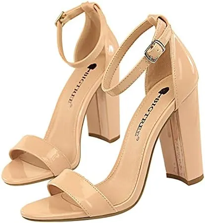 JiangWei Shu Women's Open Toe Heeled Sandal Chunky Heels Party Dress Shoes