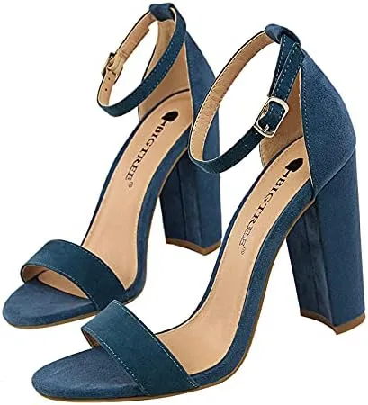 JiangWei Shu Women's Open Toe Heeled Sandal Chunky Heels Party Dress Shoes