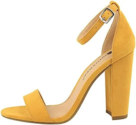 JiangWei Shu Women's Open Toe Heeled Sandal Chunky Heels Party Dress Shoes