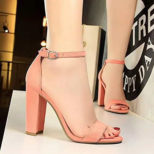 JiangWei Shu Women's Open Toe Heeled Sandal Chunky Heels Party Dress Shoes