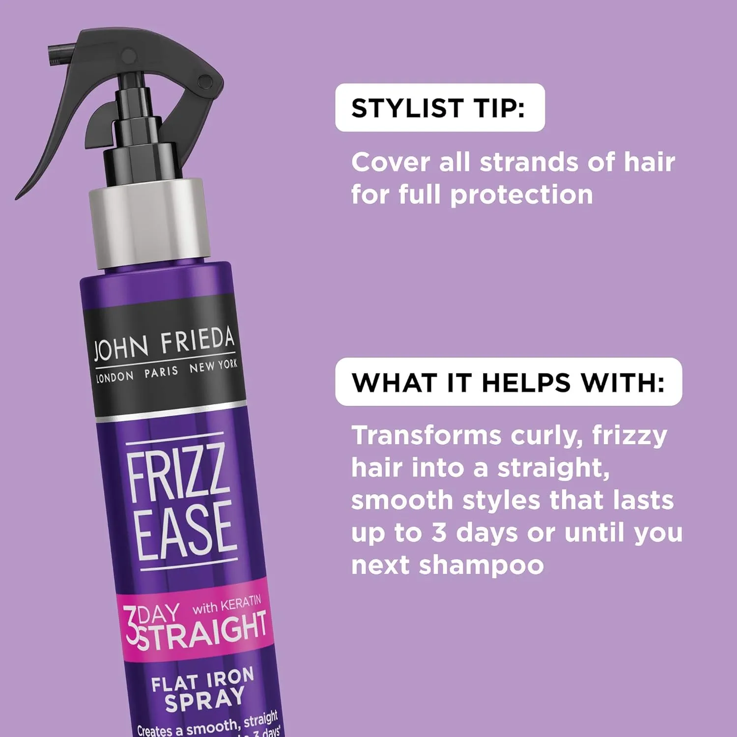 John Frieda Frizz Ease 3-day Flat Iron Spray, Heat-activated Straightening Spray, to Block Out Frizz, with Keratin Protein, 3.5 Ounce (Pack of 6)