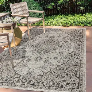 JONATHAN Y SMB102D-5 Rozetta Boho Medallion Textured Weave Indoor Outdoor Area -Rug Coastal Bohemian Rustic Glam Easy -Cleaning Bedroom Kitchen Backyard Patio Non Shedding, 5 X 8, Gray/Black