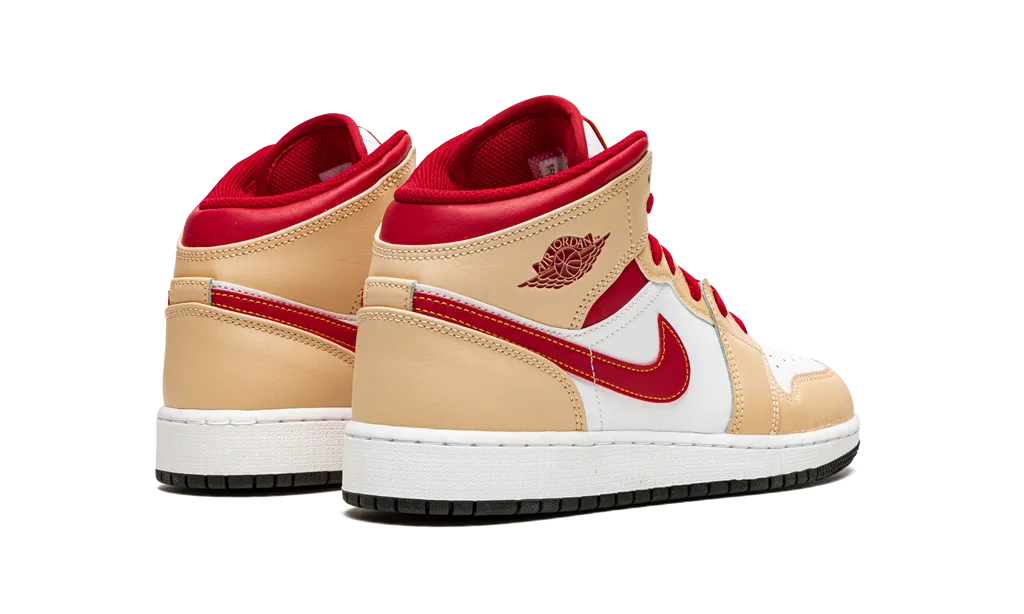 Jordan 1 Mid Light Curry Cardinal