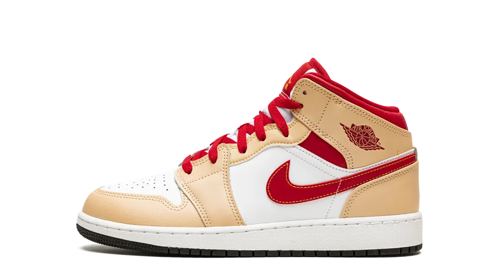 Jordan 1 Mid Light Curry Cardinal