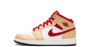 Jordan 1 Mid Light Curry Cardinal