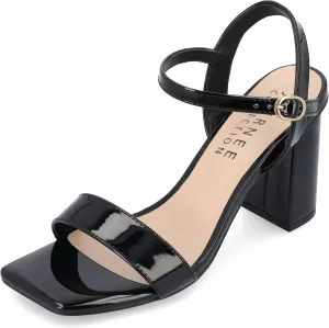 Journee Womens Open Square Toe Band Chunky Block Heel Buckle Ankle Strap Pump Padded Tivona Dress Sandal