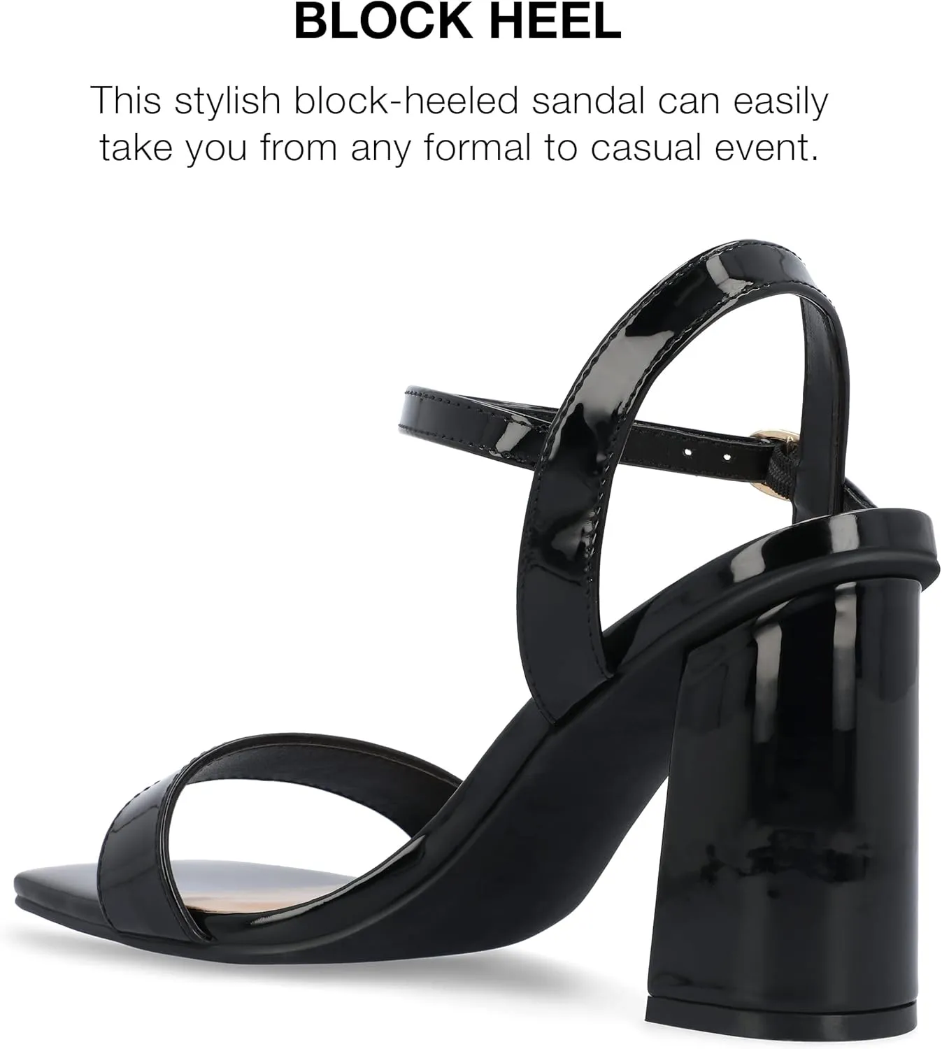 Journee Womens Open Square Toe Band Chunky Block Heel Buckle Ankle Strap Pump Padded Tivona Dress Sandal