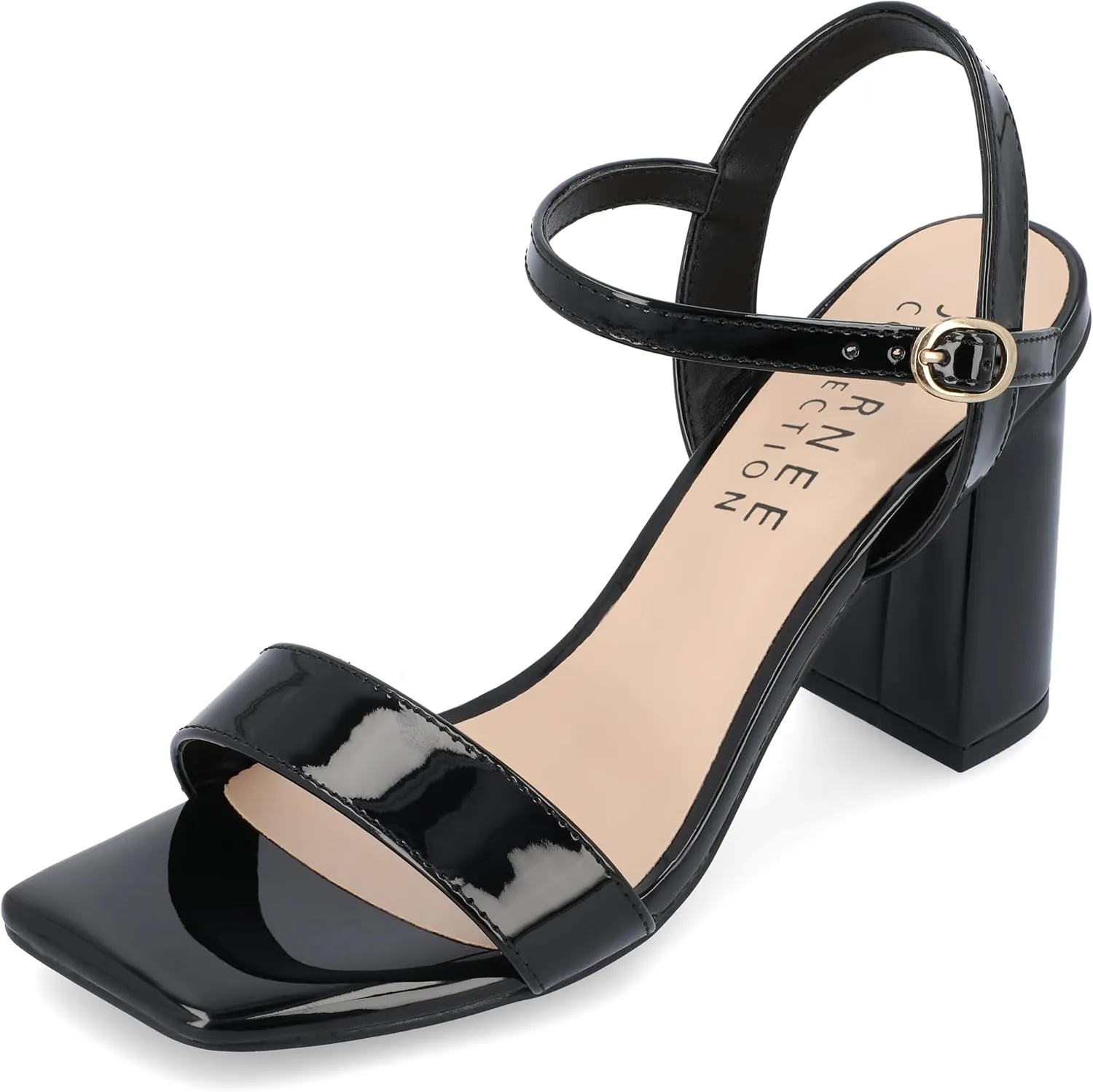 Journee Womens Open Square Toe Band Chunky Block Heel Buckle Ankle Strap Pump Padded Tivona Dress Sandal