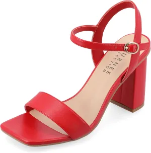Journee Womens Open Square Toe Band Chunky Block Heel Buckle Ankle Strap Pump Padded Tivona Dress Sandal