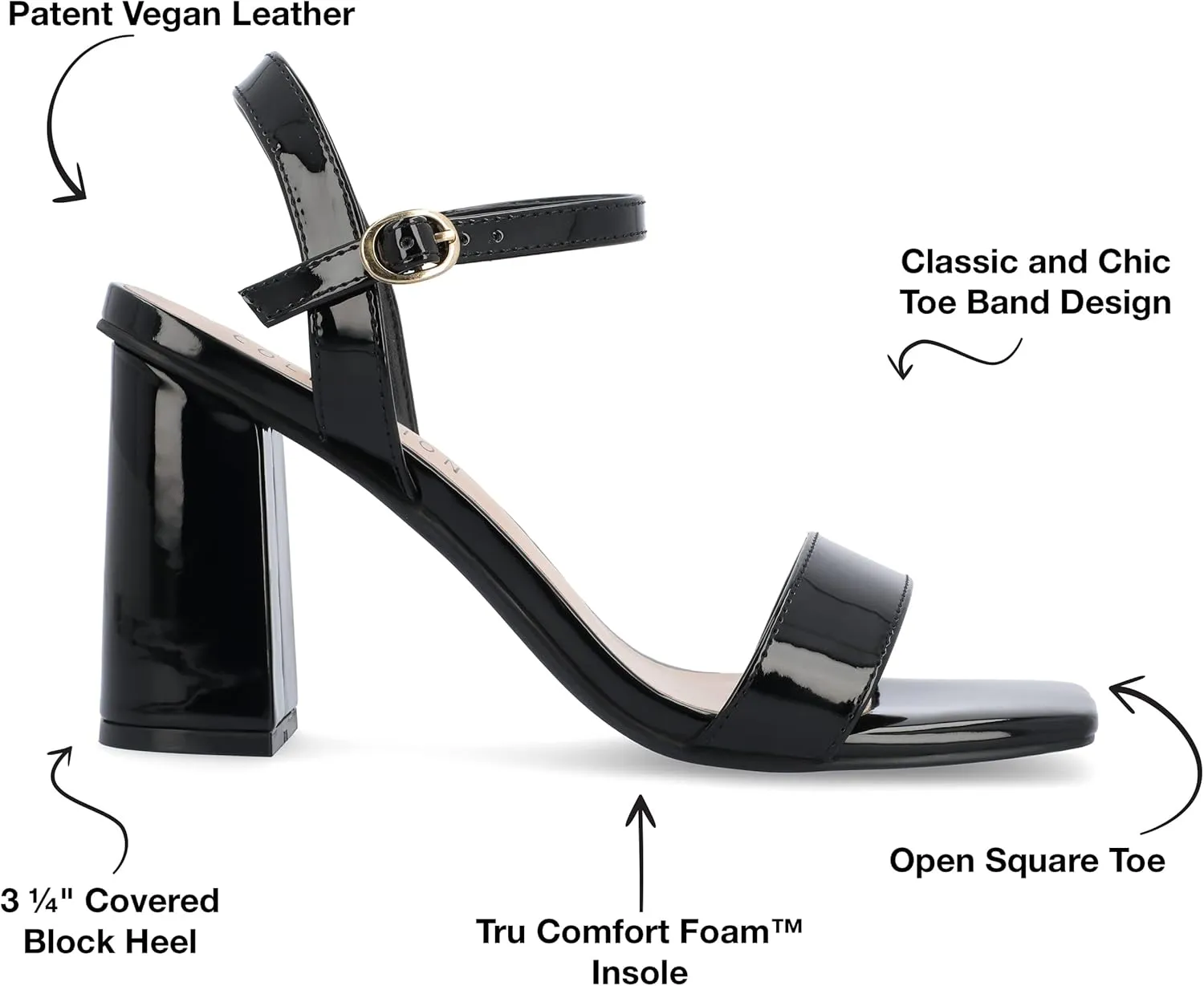 Journee Womens Open Square Toe Band Chunky Block Heel Buckle Ankle Strap Pump Padded Tivona Dress Sandal