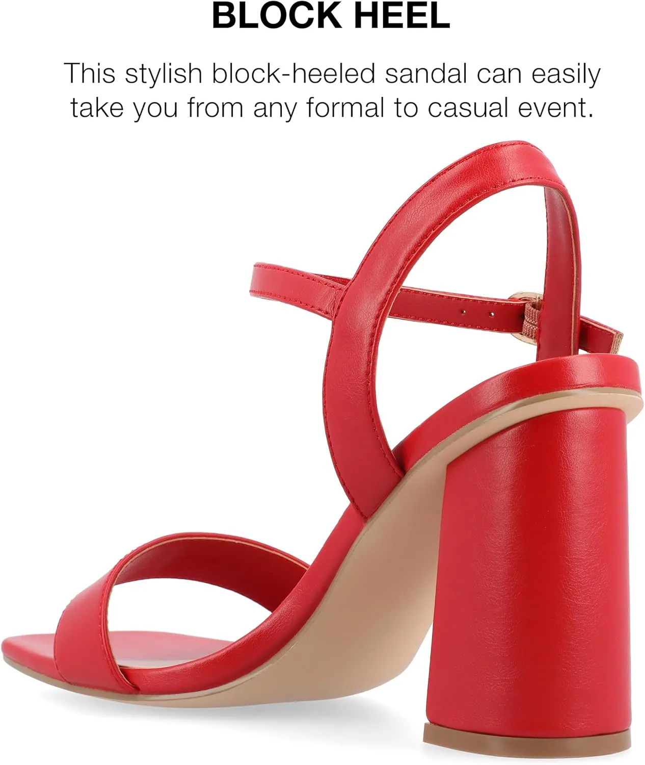 Journee Womens Open Square Toe Band Chunky Block Heel Buckle Ankle Strap Pump Padded Tivona Dress Sandal